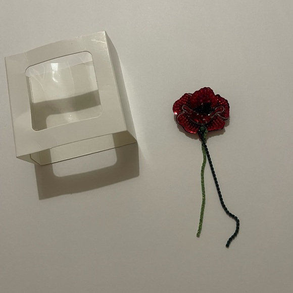 Elegant Red Beaded Flower Brooch